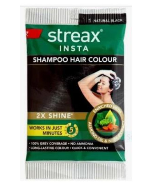 Streax Insta Shampoo Hair Colour, Natural Black- 1 , 18 ml